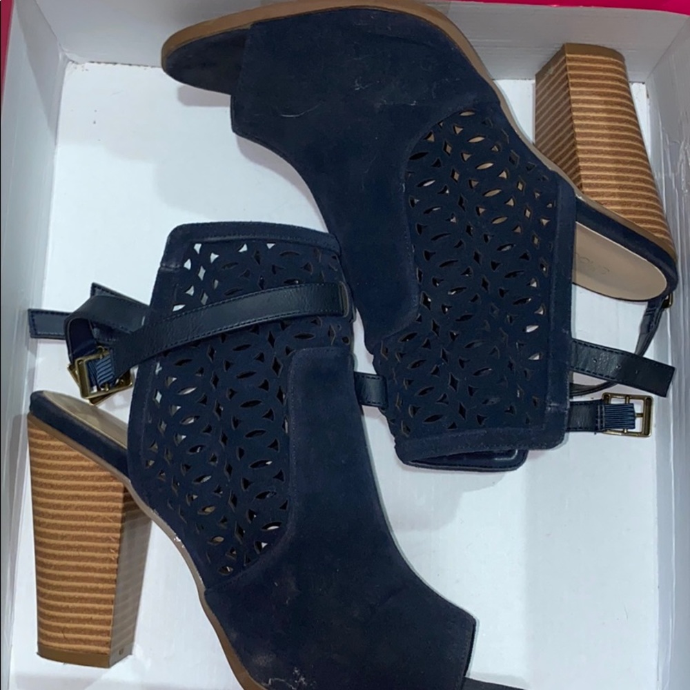 Shoe Dazzle Peep toe booties, Navy Blue 9.5